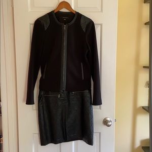 Ann Taylor black faux leather & knit suit